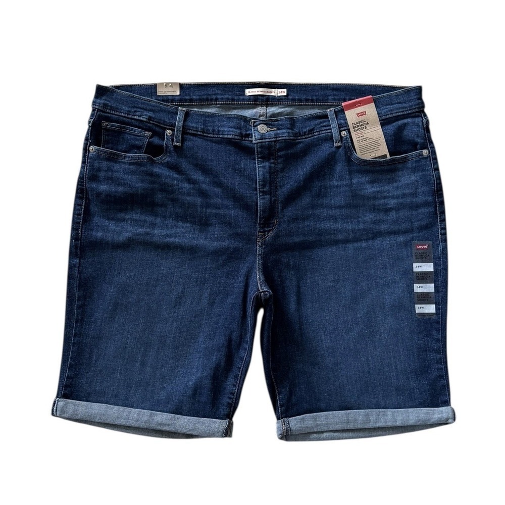 Levis Womens Classic Bermuda Shorts Dark Wash Hypersoft Mid Rise 24W New‎